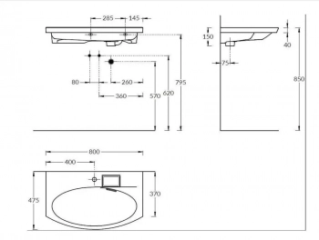 Раковина RIVA мебельная с крепежом 80, белая глянцевая