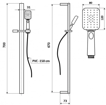 Душевой гарнитур FIORETTO, без вывода для воды, хром