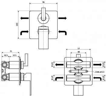 Смеситель встраиваемый для душа с дивертором, на два потока Fioretto