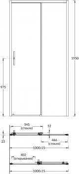 Душевая дверь VETRO, раздвижная, 100х195, матовый черный