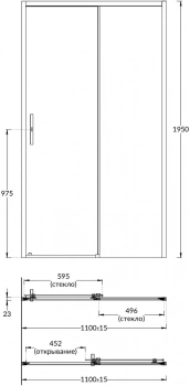 Душевая дверь VETRO, раздвижная, 110х195, матовый черный