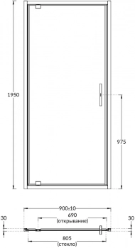 Душевая дверь VETRO, распашная, 90х195, матовый черный