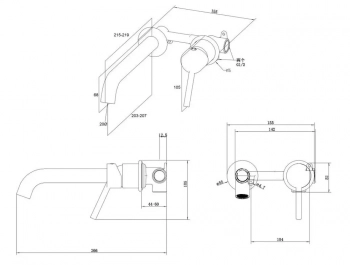 Смеситель для раковины XPRO настенный с внутренней частью, матовый черный